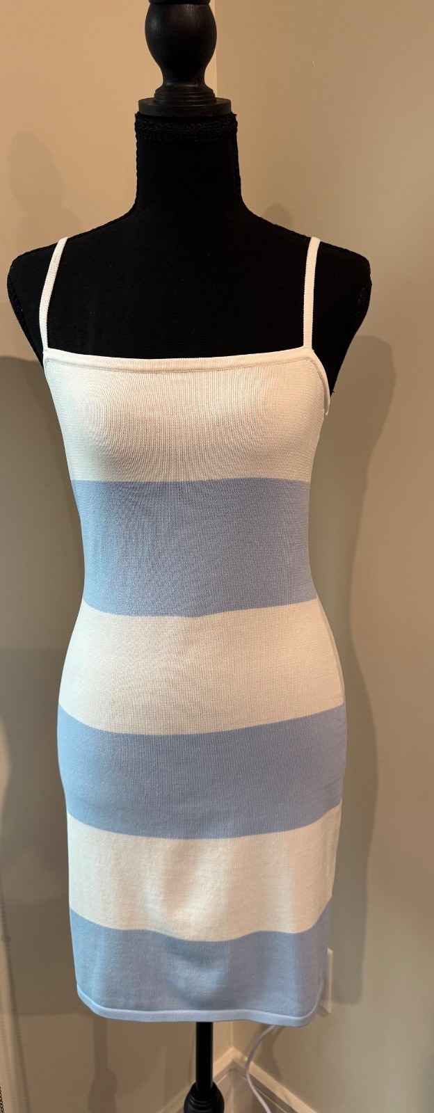 French Connection bodycon knit blue/white strappy dress size small new with tags