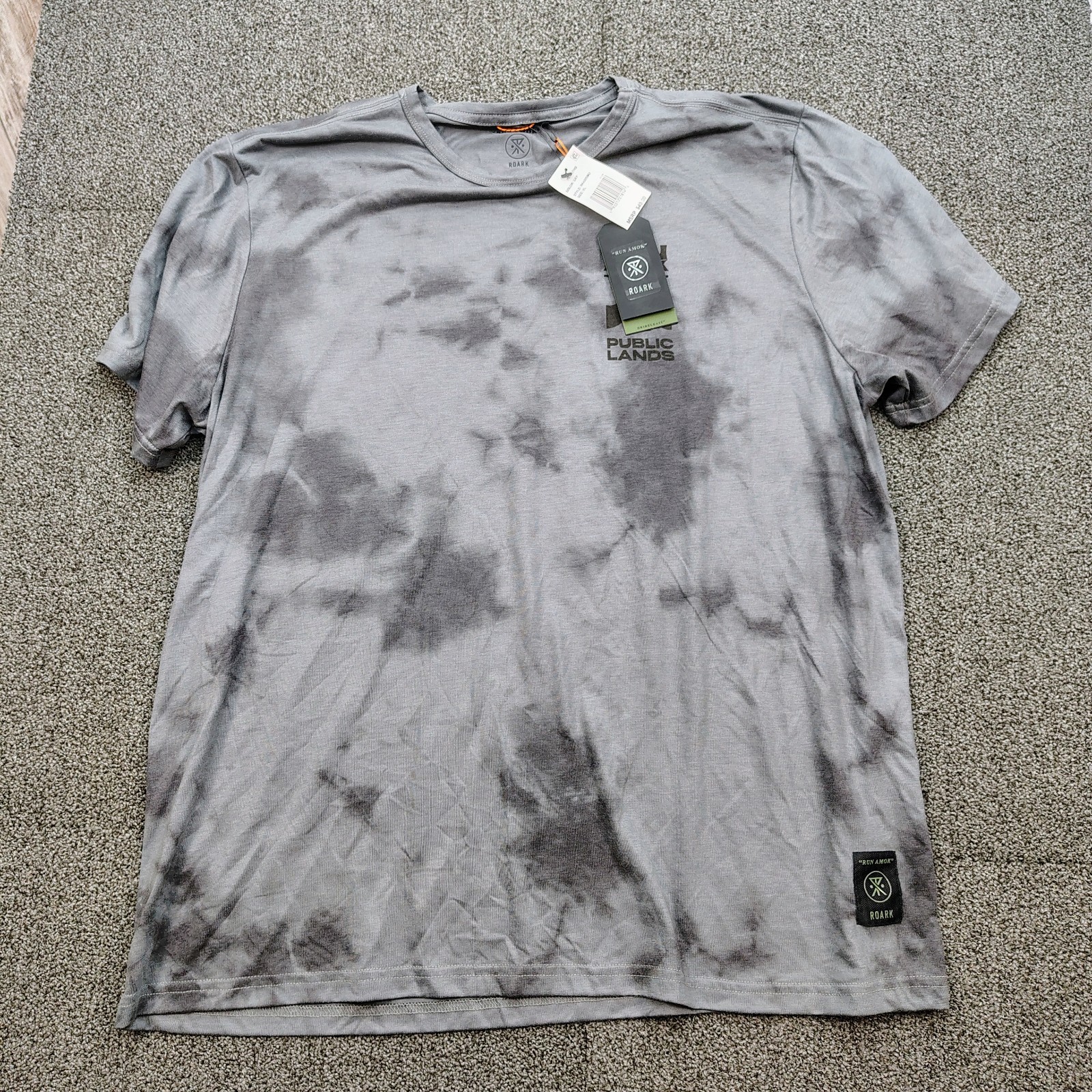 New Roark Mathis Active T-Shirt Men Size XL Gray Tie Dye Short Sleeve Adult New