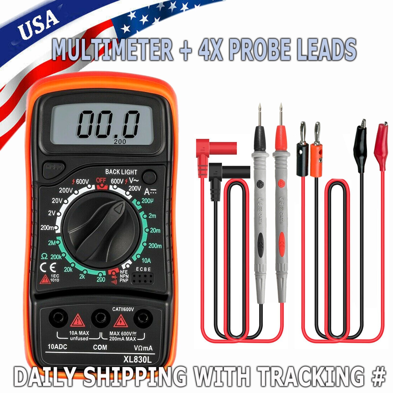 LCD Digital MULTIMETER Voltmeter Ammeter Ohmmeter Volt AC DC Tester Leads Meter