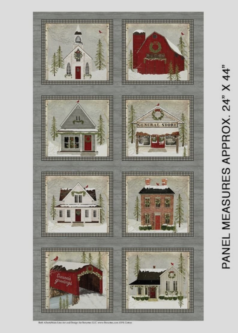 Christmas House Barn Church Fabric 24\