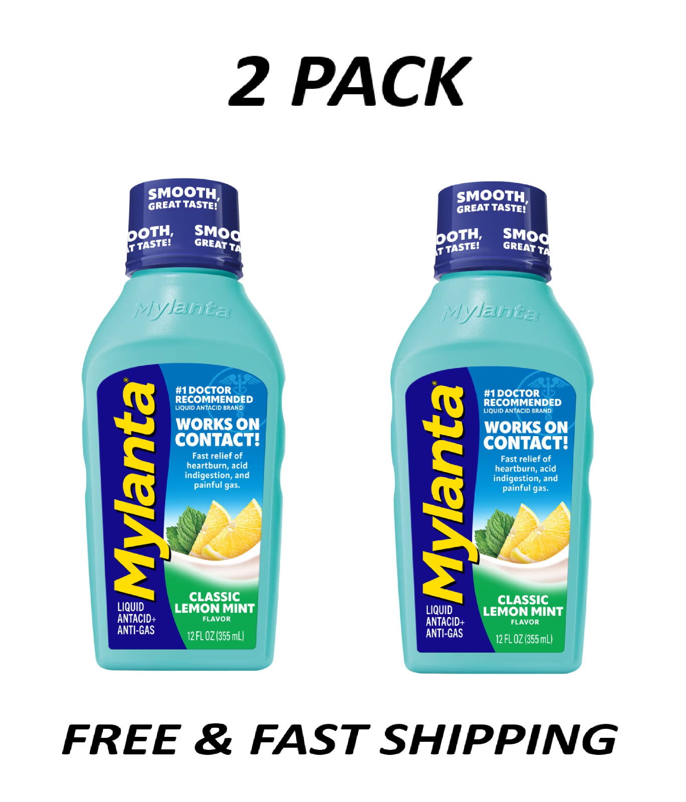 (2 PACK) Mylanta Liquid Antacid with Classic Lemon Mint Flavor, 12 fl oz.