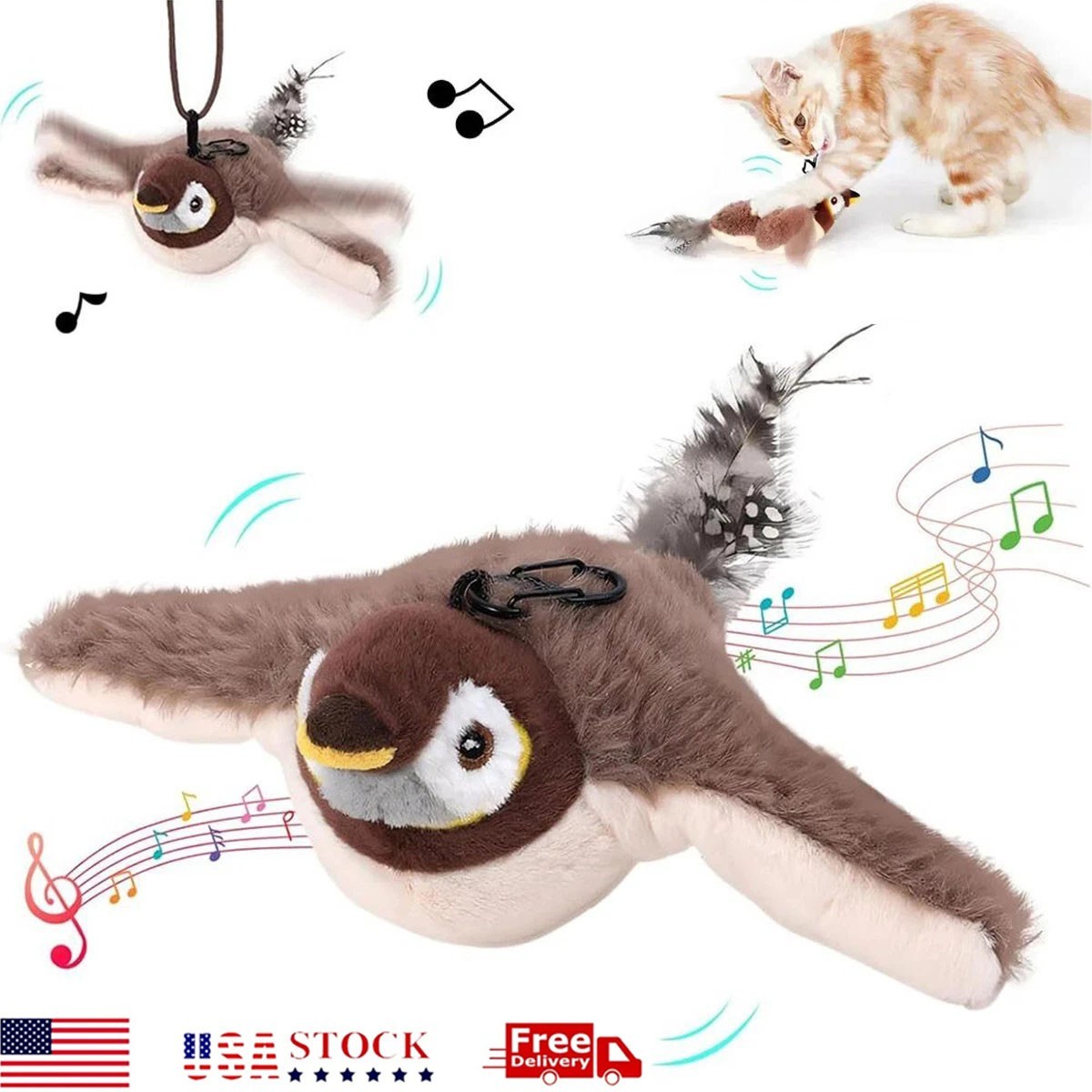 USB Interactive Flying Bird Cat Toys Electronic Pet Simulation Sparrow Toy | US USB Interactive Flying Bird Cat Toys Electronic Pet Simulation Sparrow Toy | US