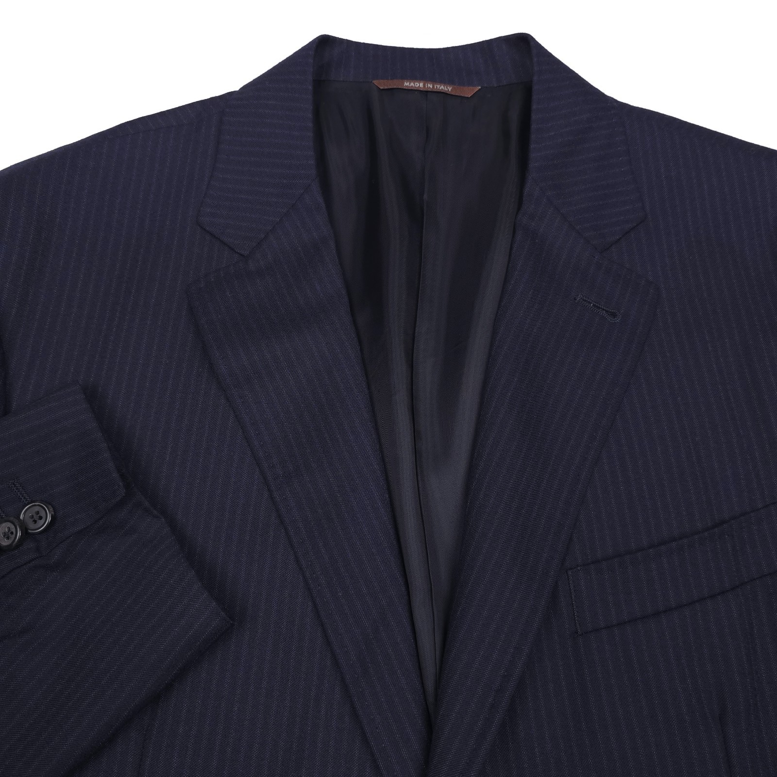 Canali Kei Pinstripe Trim Fit Wool Suit Jacket Mens 46R (Italy 56R) Navy Blue