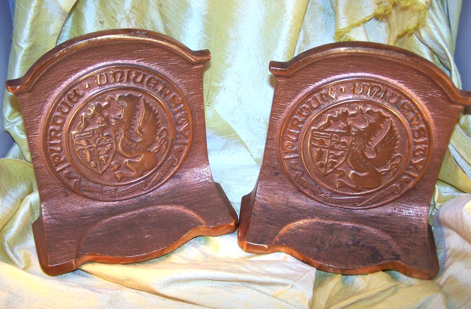 VINTAGE Purdue University pair of heavy metal school seal bookends - OLD