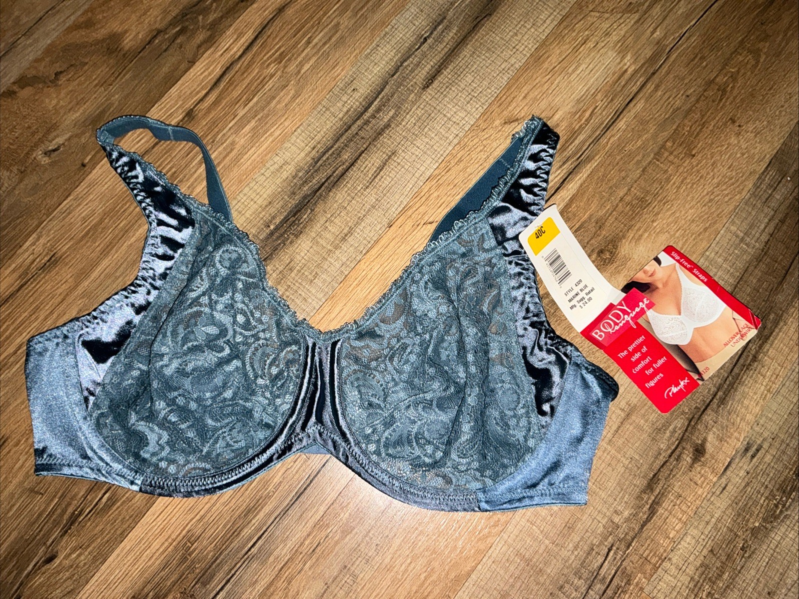 VTG Playtex Body Language Marine Blue Underwire Full Coverage Bra 40C #4320 NWT