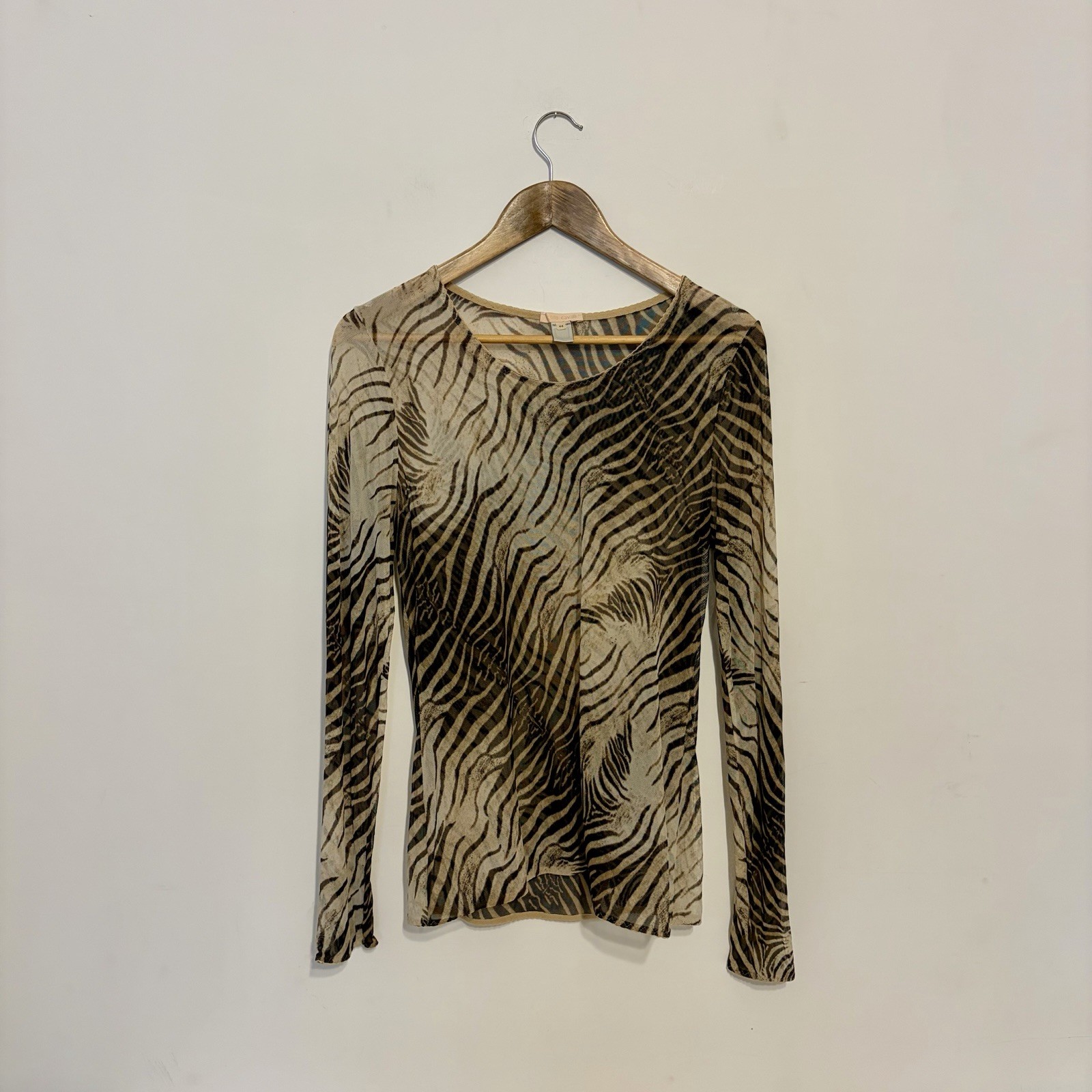 Roberto Cavalli Vintage Y2K Zebra Animal Print Sheer Mesh Top Archive 2000s