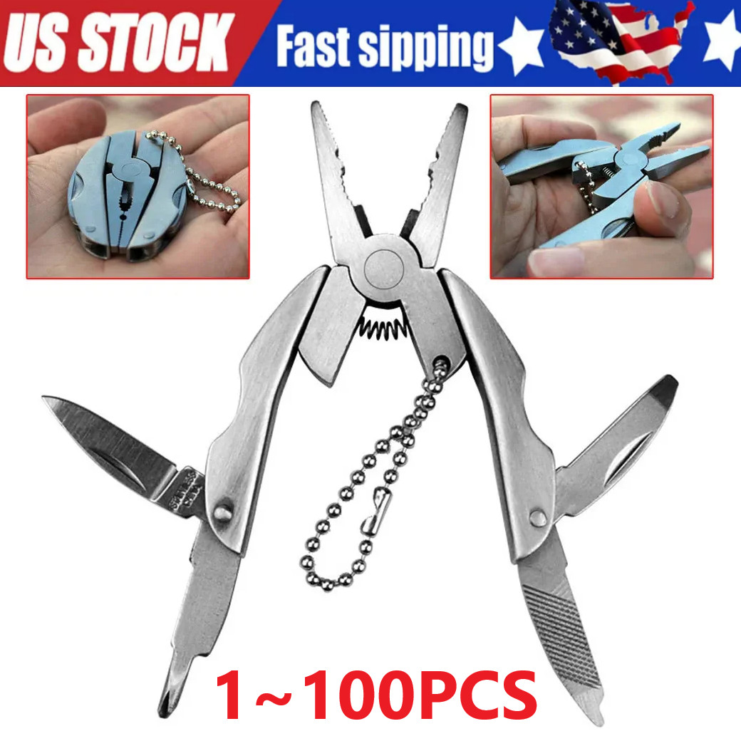 Pocket Multi Tool Pliers Mini Folding Key Chain Fishing Camping Small Pliers Lot