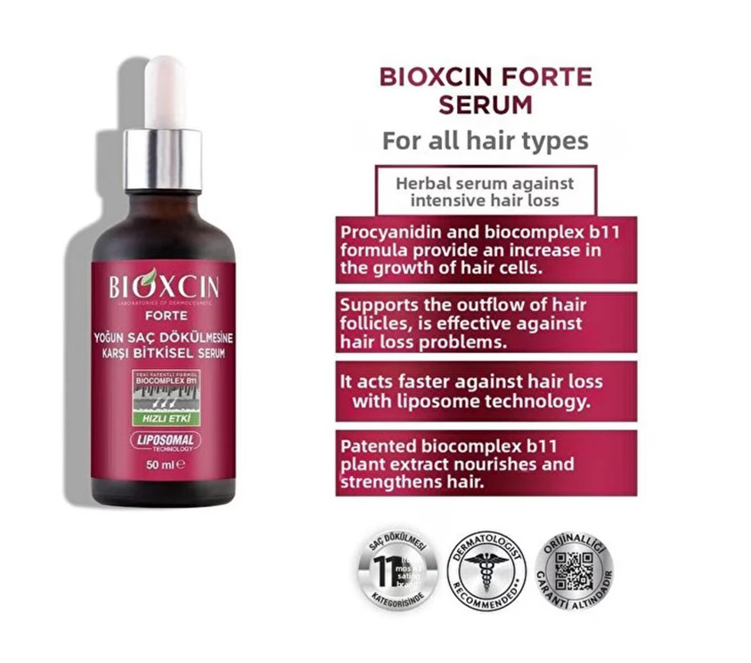 Bioxcin Forte serum against intense hair loss strengthens hair root