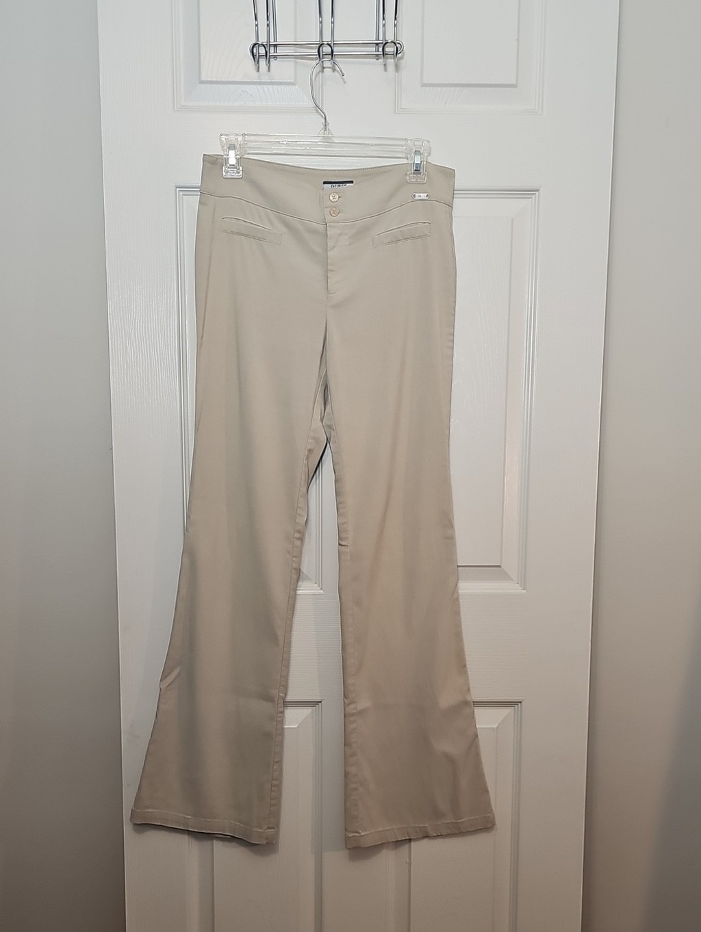 Vintage Guess Jeans Y2K Tan Beige Rayon Stretch Flare Trouser Pants 28
