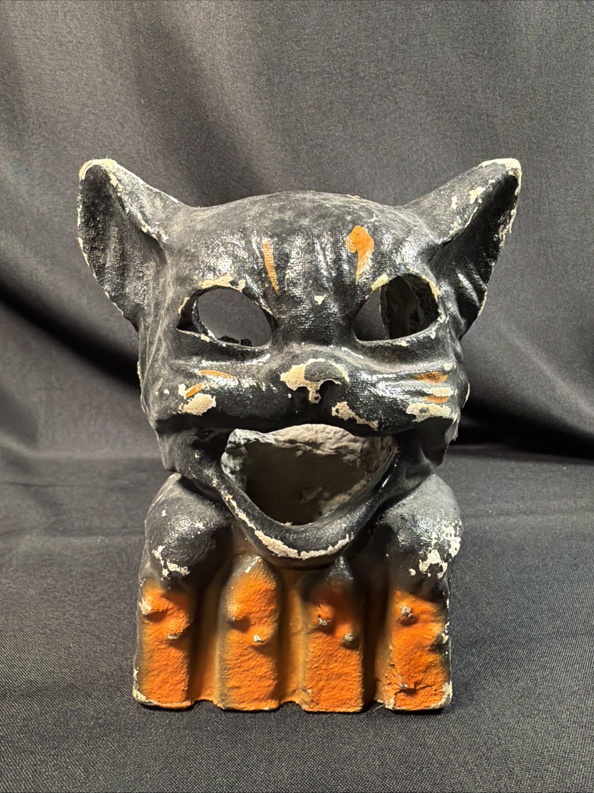 Vintage Halloween Paper Mache Black Cat on Fence Lantern Vintage Halloween Paper Mache Black Cat on Fence Lantern