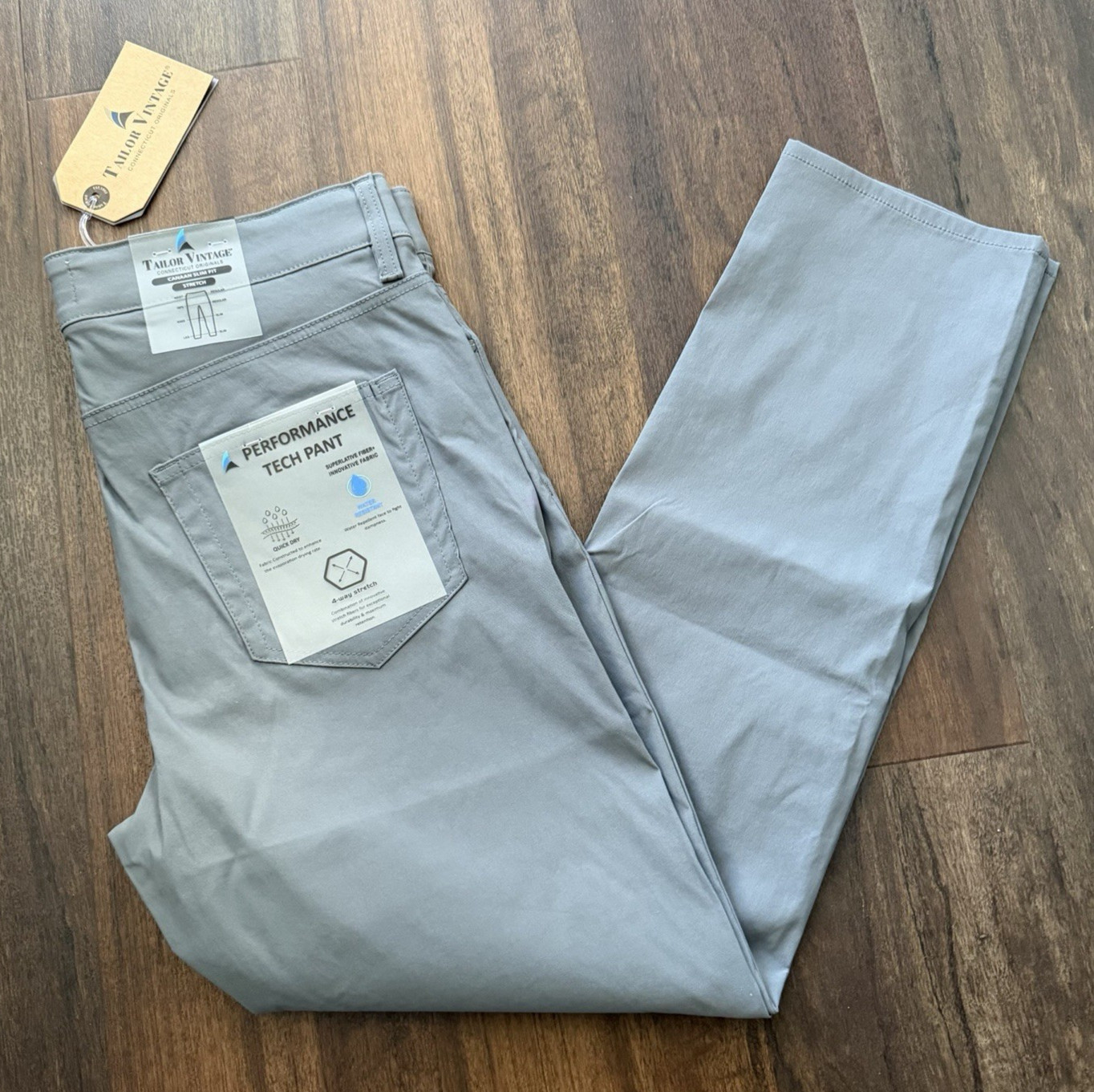 Tailor Vintage NWT Mens 38x30 Grey Gray Nylon Pants Performance Canaan Slim Fit
