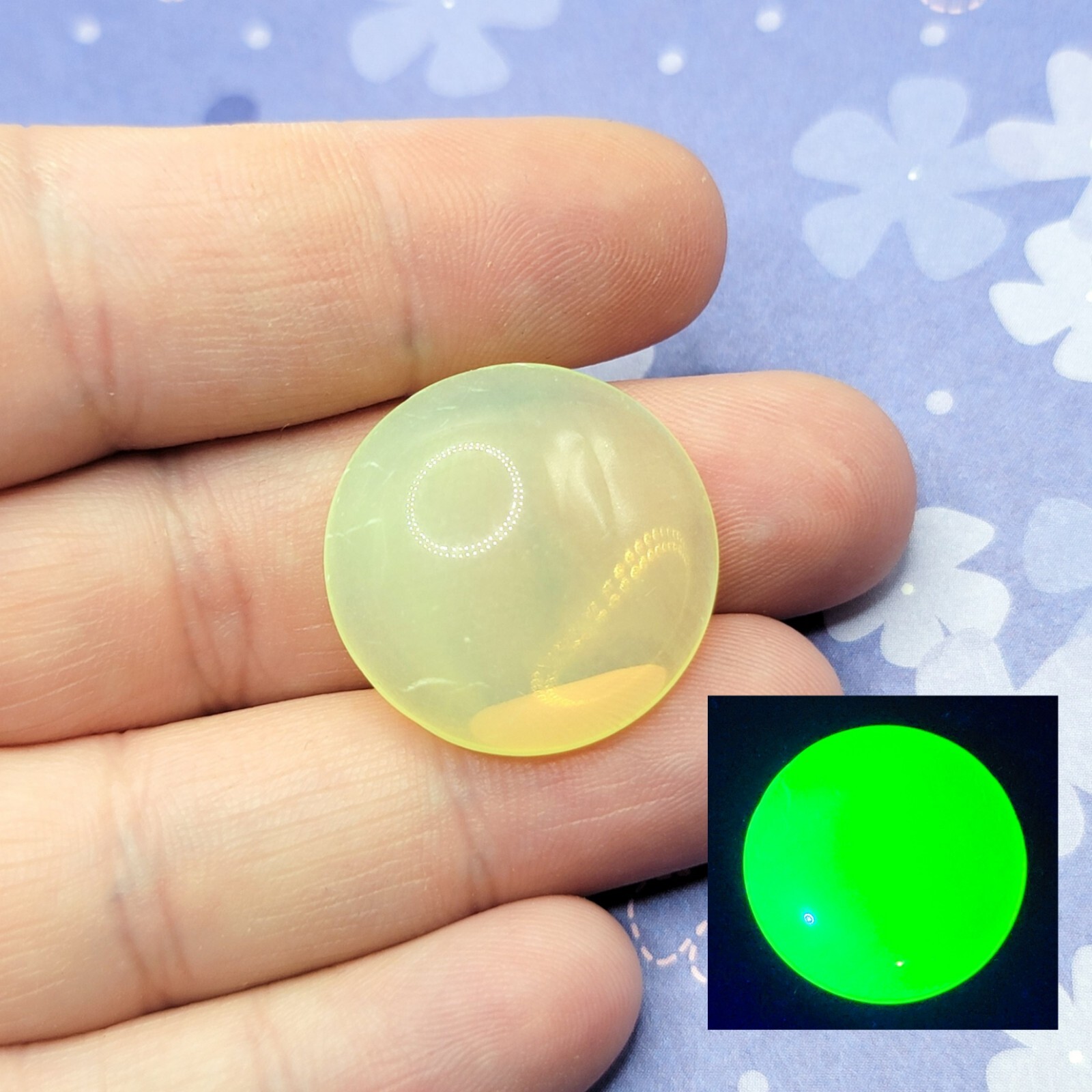 Huge 25mm Uranium Glass Cabochon Round Yellow Opal
