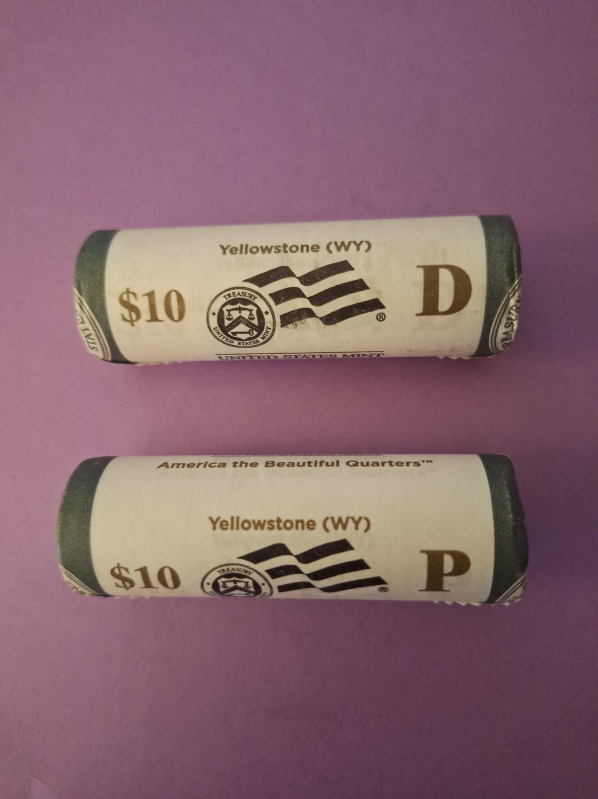 **US MINT- 2 ROLLS ATB / YELLOWSTONE NATIONAL PARK / FV $20 P&D...NICE**