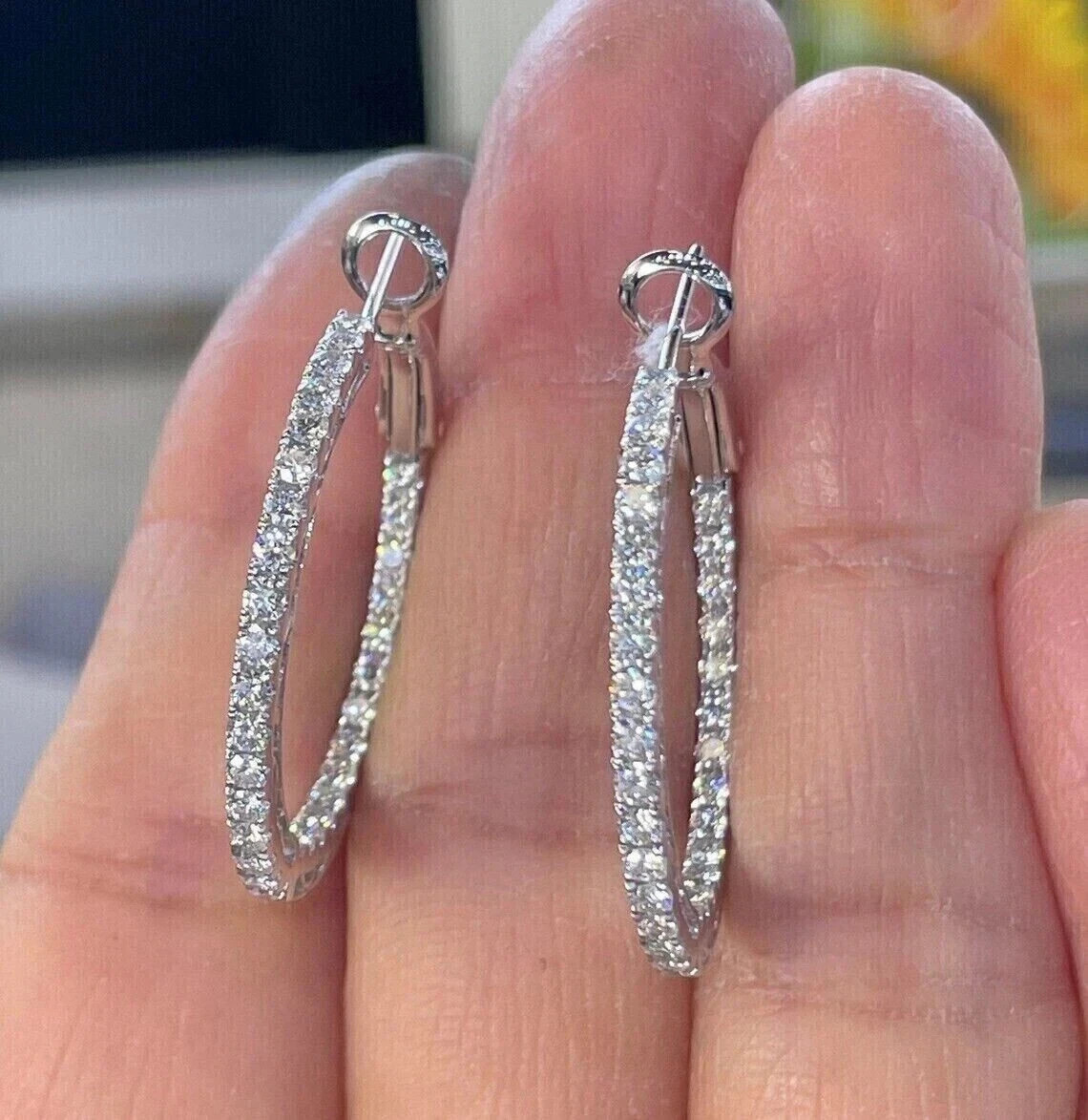 1.80Ct Round Cut Real Moissanite Inside Out Hoop Earrings 14K White Gold Plated