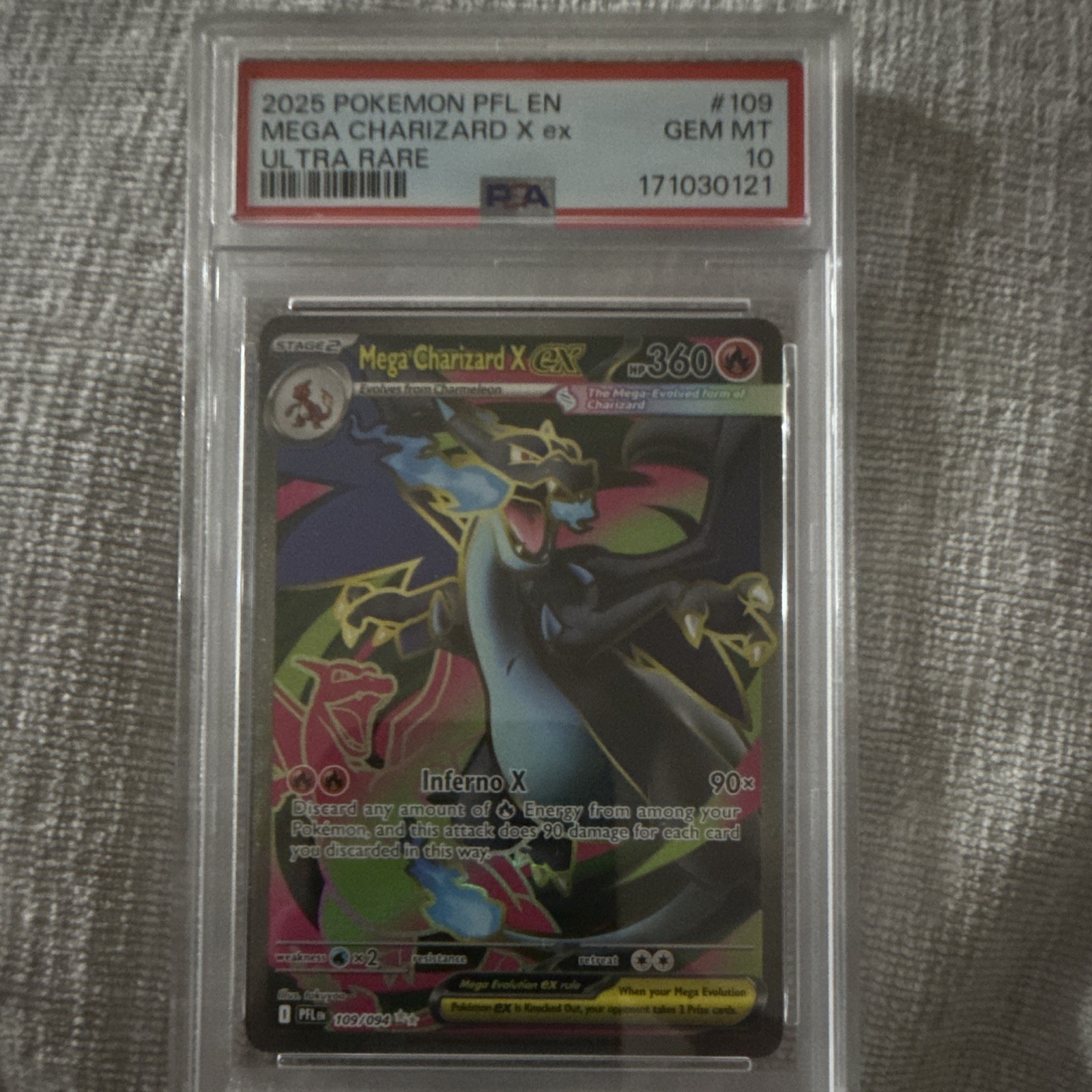 Pokémon PFL EN Mega Charizard X EX Ultra Rare Holo 109/094 PSA 10 Pokémon PFL EN Mega Charizard X EX Ultra Rare Holo 109/094 PSA 10
