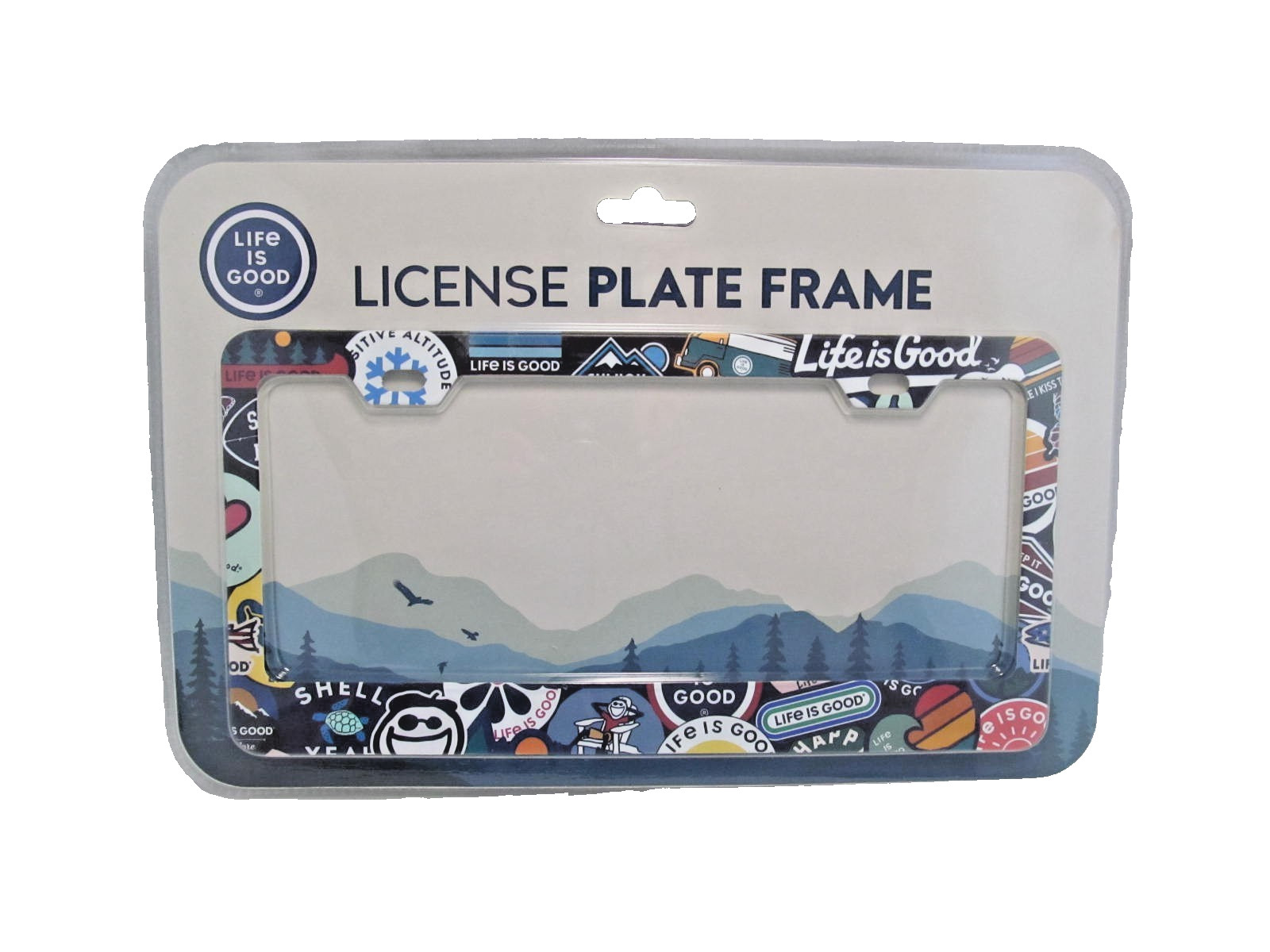 LIFE IS GOOD New Multicolor Stainless Steel License Plate Frame P/N AA0114PP-MU