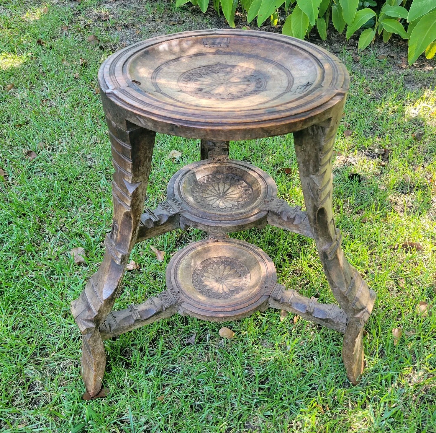 Vintage African Carved Wooden Table Plant Stand 3 Tier Primitive Joinery Boho Vintage African Carved Wooden Table Plant Stand 3 Tier Primitive Joinery Boho