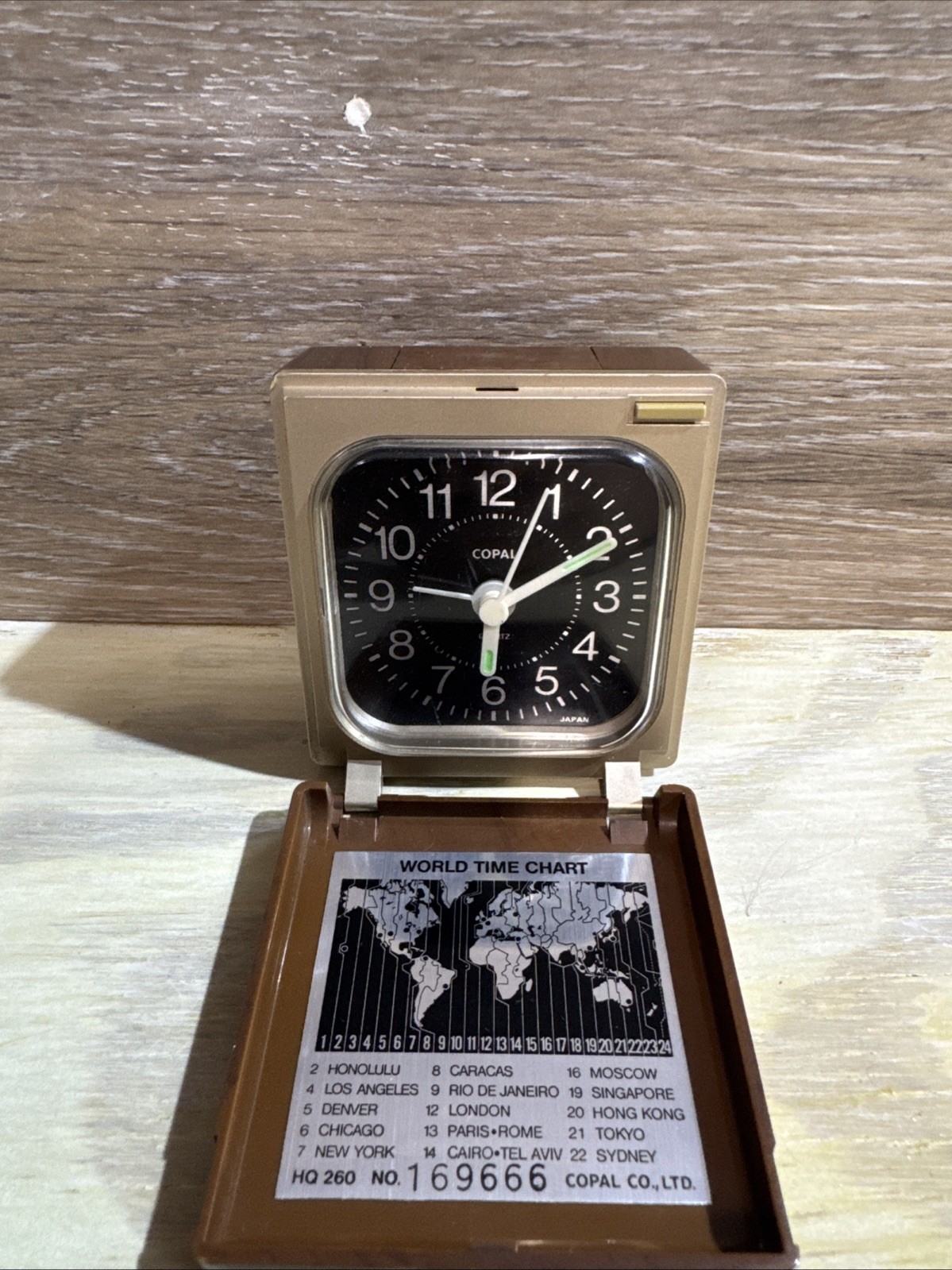 Vintage Copal Quartz Travel Clock HQ 260 World Time Chart Japan Works Repeats 6