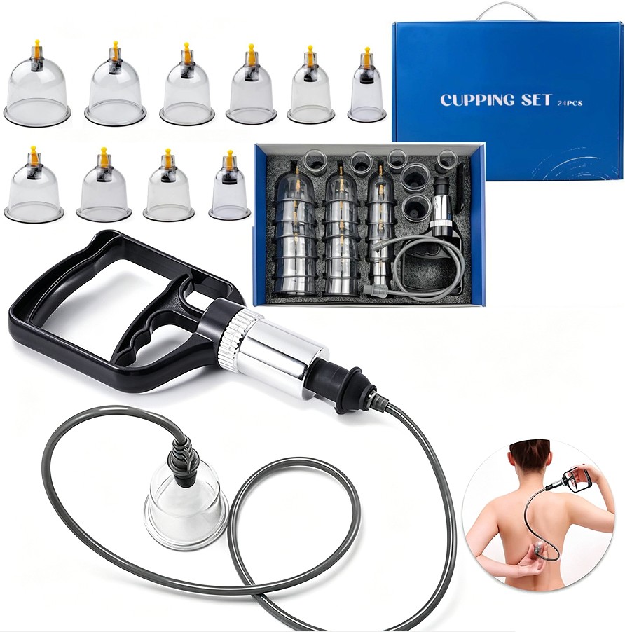 12/24 Cups Cupping Kit for Massage Therapy Set w/ Pump Muscle Back Pain Relief