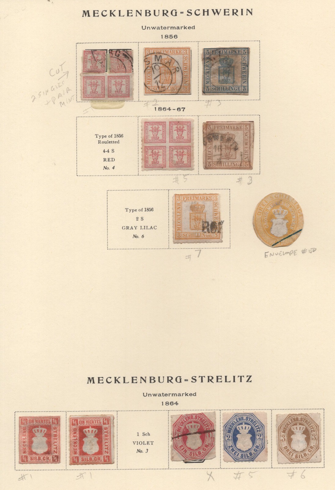 GERMANY 1856-1864 MECKLENBURG-SCHWERIN & MECKLENBURG-STRELITZ 10 STAMPS