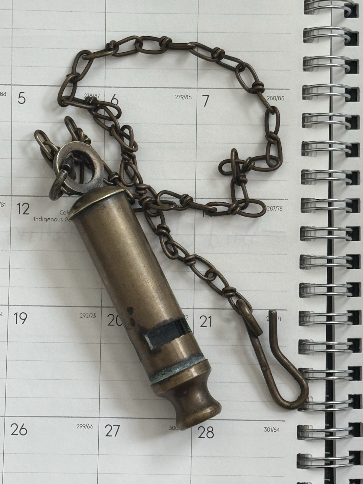 Antique WWI Era Horstmann Phila Brass Military Whistle Chain c1907-1925