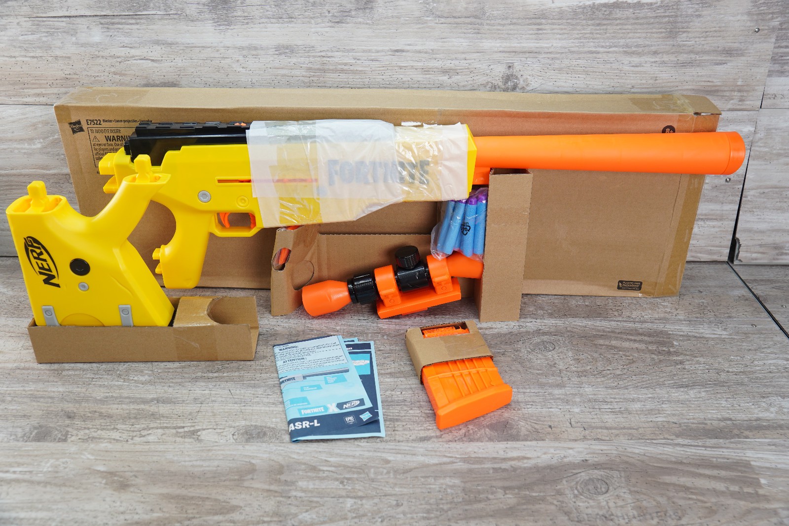 Nerf Fortnite BASR-L Blaster, Clip Fed Blaster Removable Scope, Non Retail Box