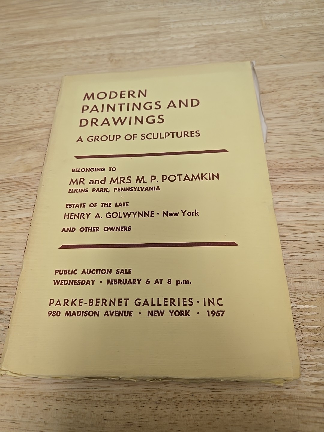 1957 Vintage Parke-Bernet Art Catalog Estates Of Potamkin & Golwynne 1957 Vintage Parke-Bernet Art Catalog Estates Of Potamkin & Golwynne