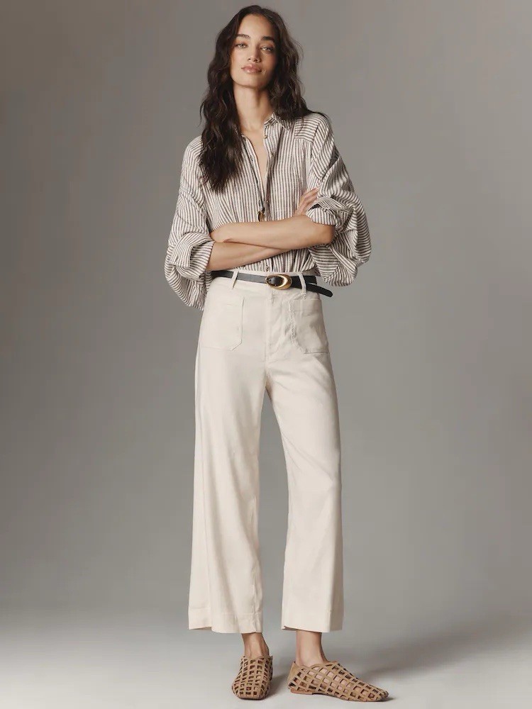 Anthropologie White Maeve The Colette Cropped Wide Leg sz 24