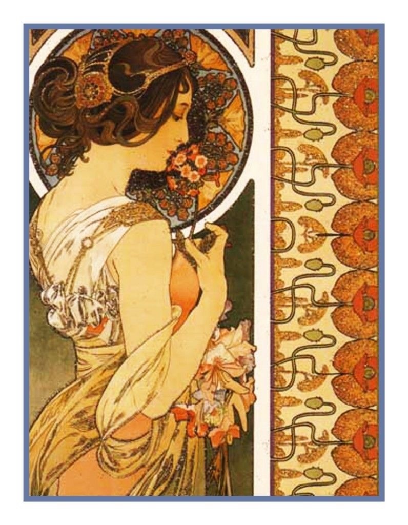Alphonse Mucha\'s Cowslip Counted Cross Stitch Chart Graph Pattern