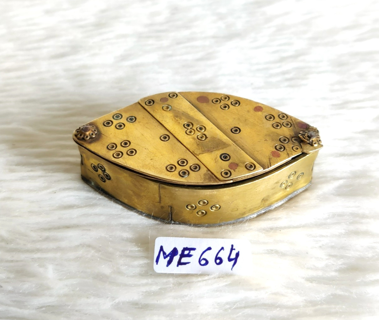 18c Antique Hand Carved Unique Way Opening Trinket Opium Box Brass Rare ME664