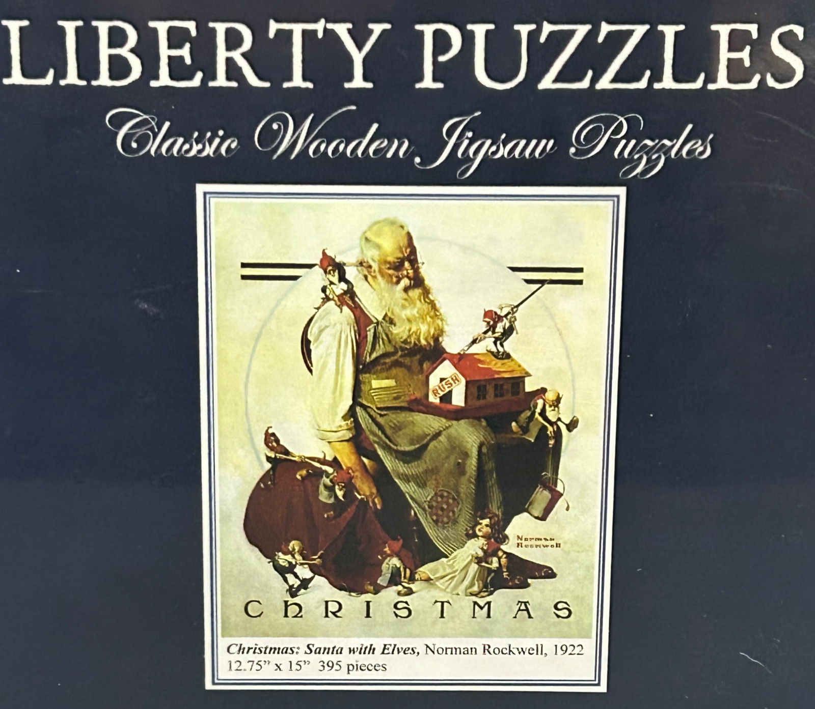 Liberty Wooden Jigsaw Puzzle Christmas Santa w/ Elves Norman Rockwell NEW SEALED
