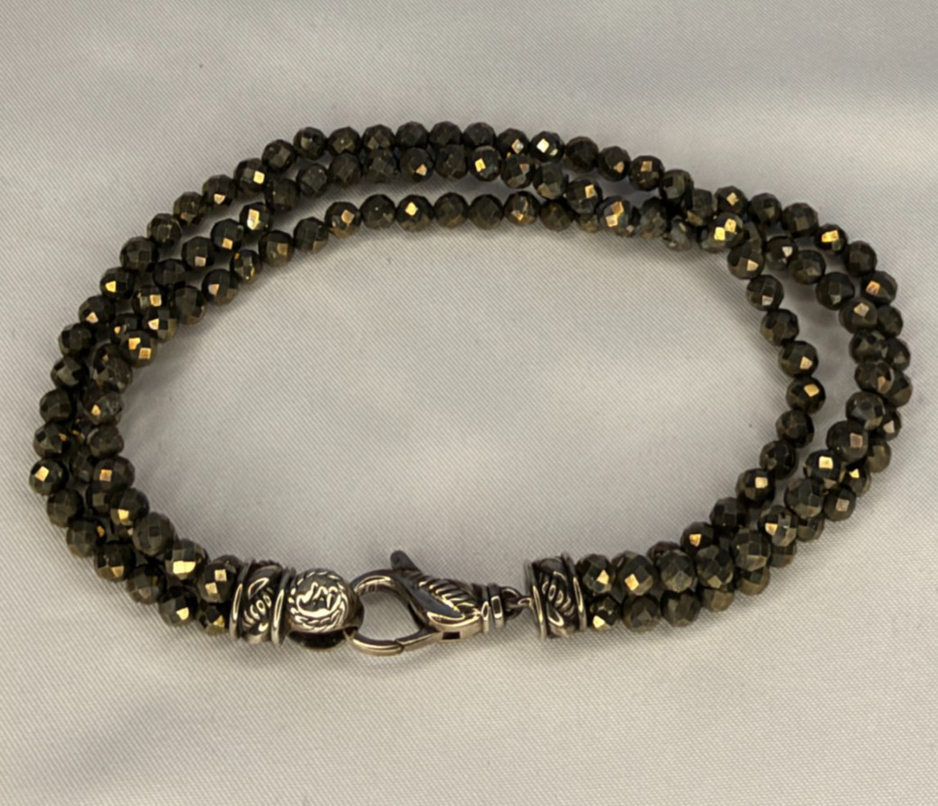 JAI John Hardy 925 Sterling Silver Faceted Pyrite 3 Strand Bead Bracelet 26g