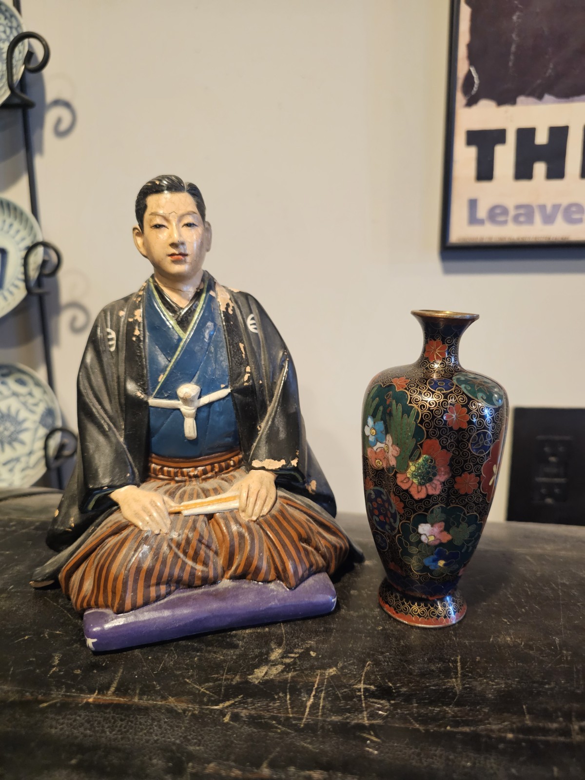 Japanese Cloisonne Lobed Vase Meiji Era And 1950s Hakata Mimasu Doll Japan Japanese Cloisonne Lobed Vase Meiji Era And 1950s Hakata Mimasu Doll Japan