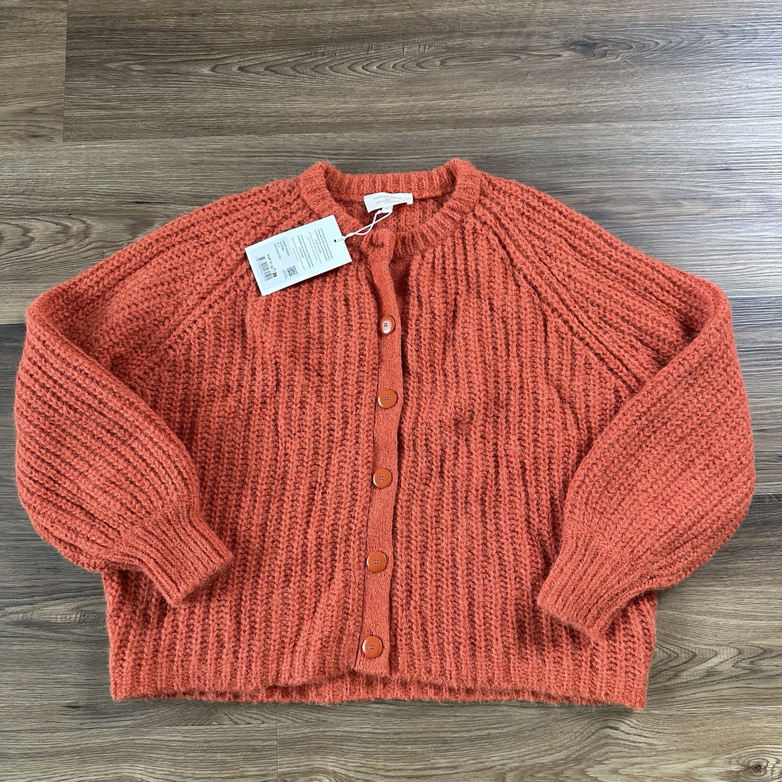 La Maille Sezane Emile Cardigan Sweater Large Orange Button Alpaca Wool Cottage