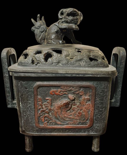 Antique Japanese Copper Incense Burner Shishi Lion Murata Seicho Edo Period