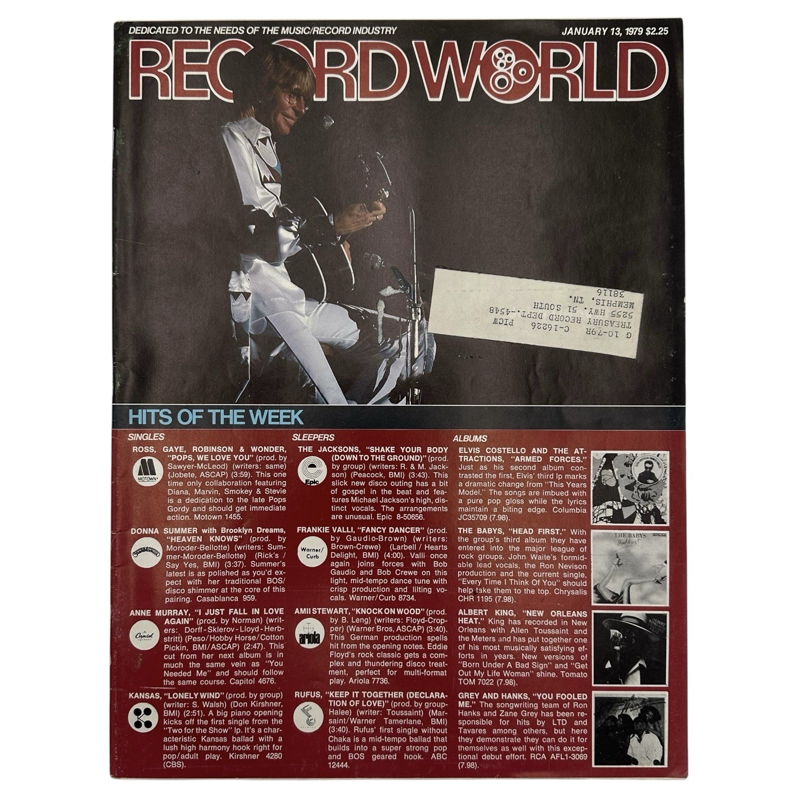 1979 Record World Magazine John Denver Cover Elvis Costello Peabo Bryson Ads