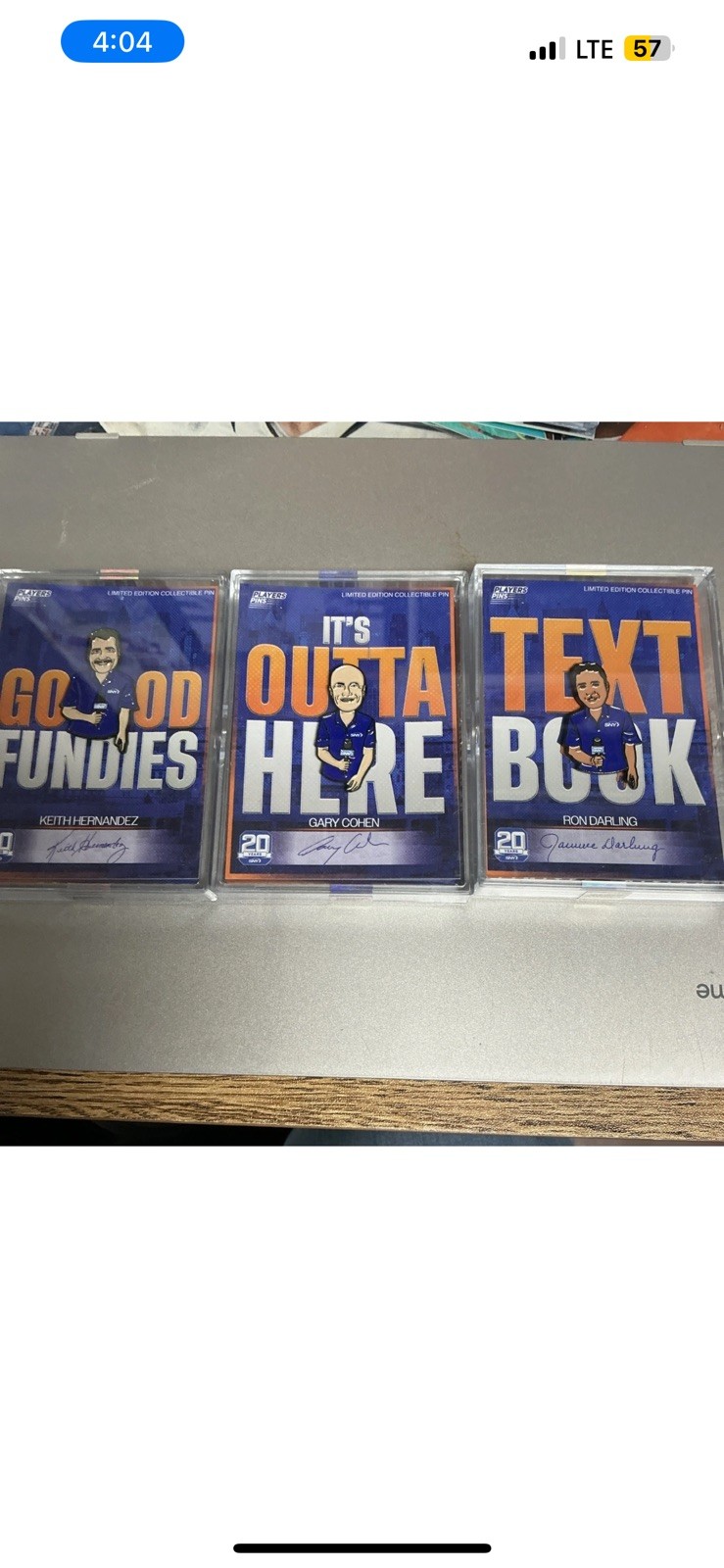 Keith Hernandez Ron Darling Gary Cohen SGA SNY 20th Anniv Mets GKR Set Of 3 Pins