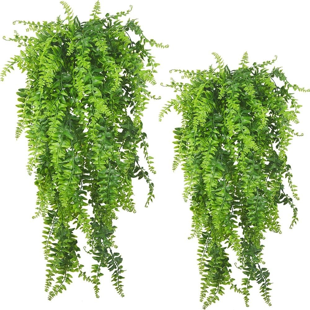 Realistic Hanging Fern Plants - 2-Pack UV Resistant, Perfect for Weddings & Home