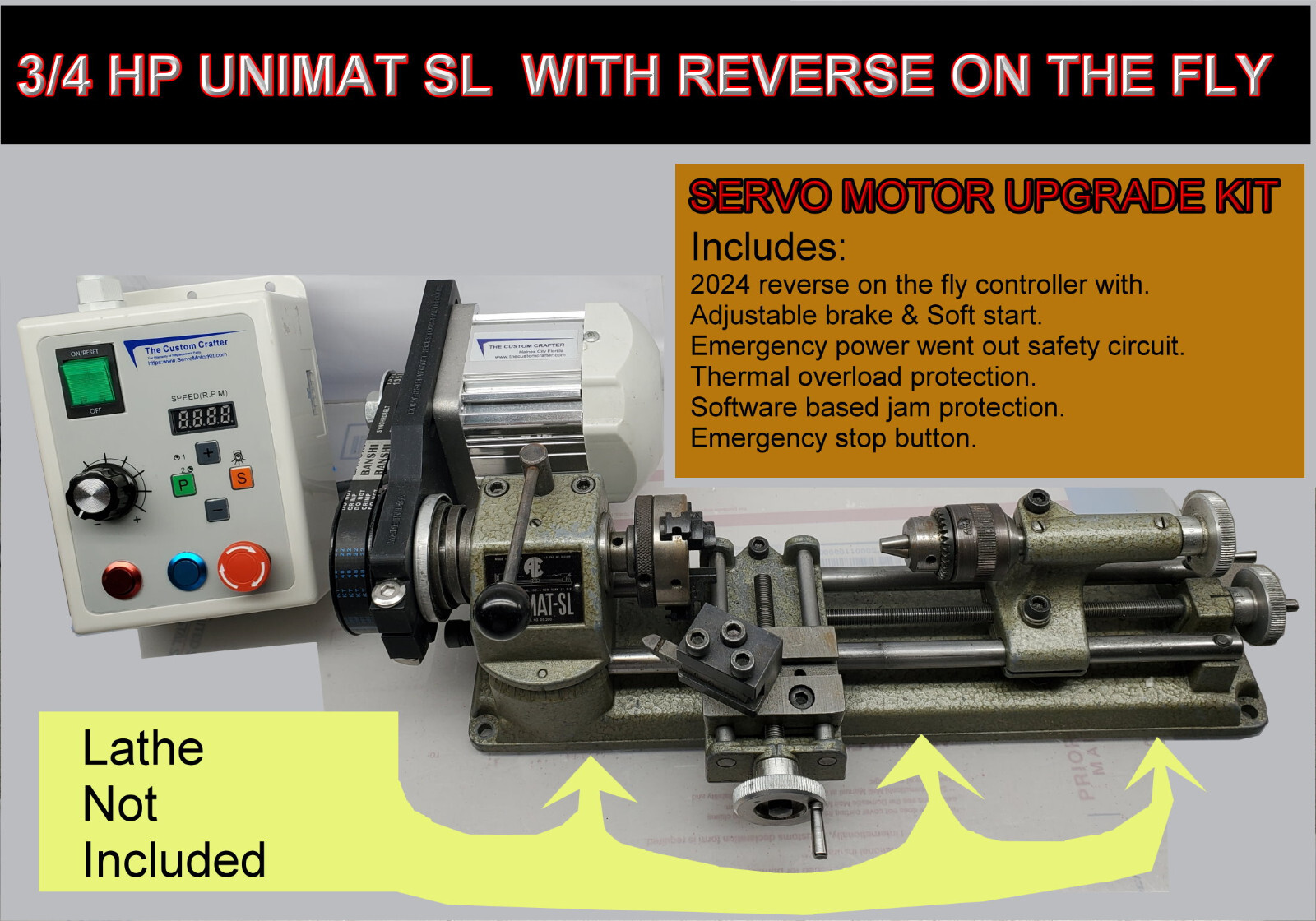 Motor Upgrade for Emco Unimat Lathe: 550W Variable Speed Servo & instant reverse