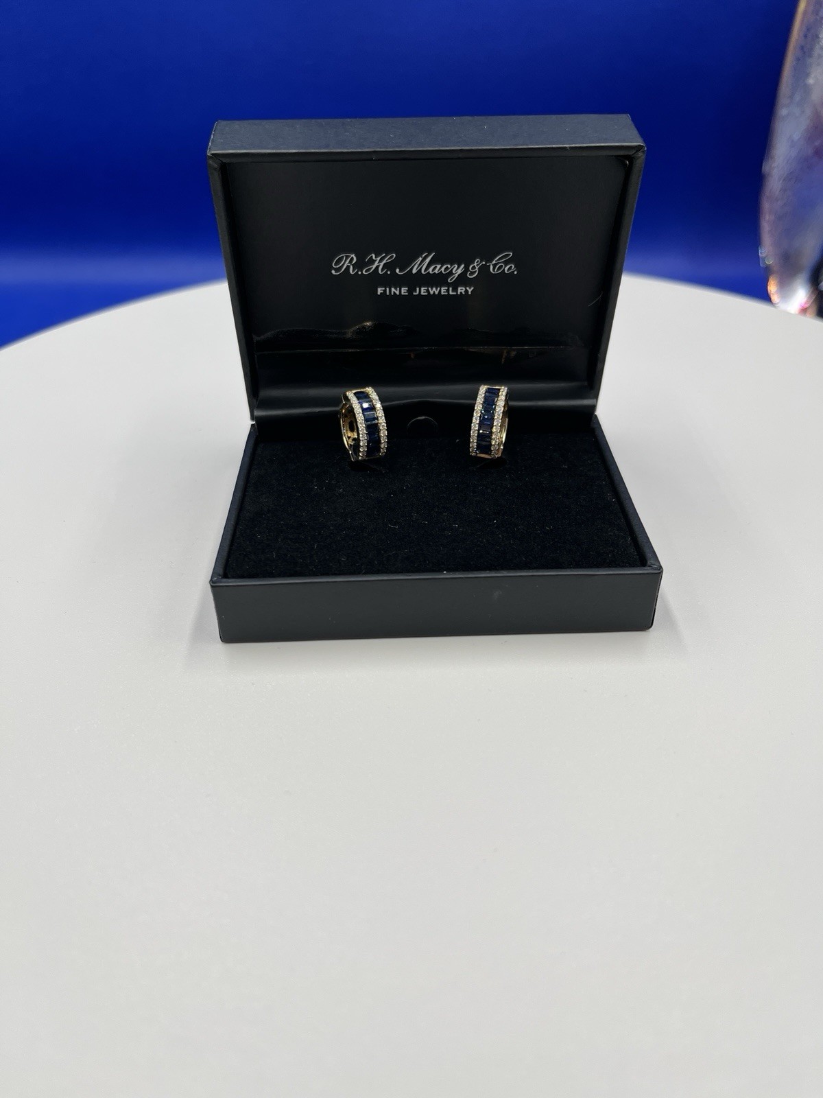 EFFY BLUE SAPPHIRE & DIAMOND SMALL HOOP EARRINGS IN 14k YELLOW GOLD