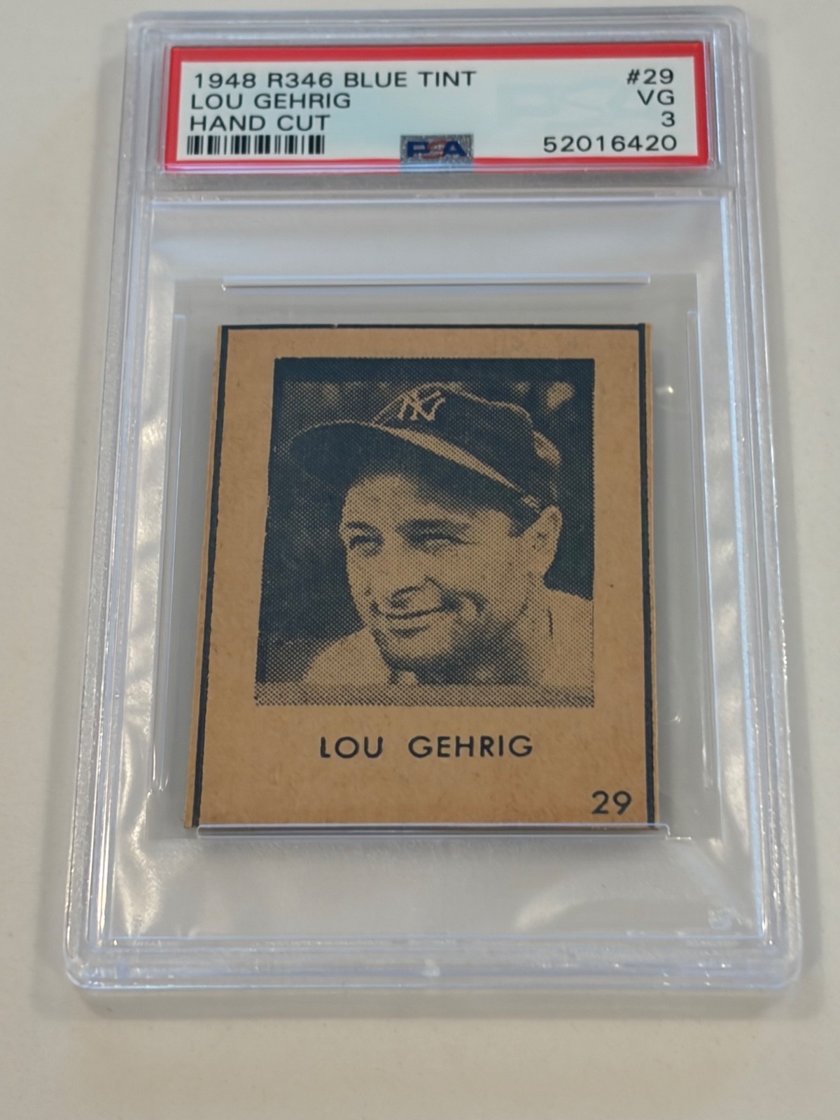 1948 R346 Blue Tint #29 Lou Gehrig PSA VG 3 - New York Yankees 1948 R346 Blue Tint #29 Lou Gehrig PSA VG 3 - New York Yankees