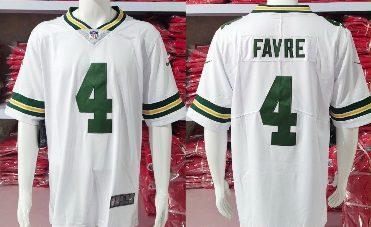 Green Bay Packers Brett Favre #4 NFL white green home away jersey Green Bay Packers Brett Favre #4 NFL white green home away jersey