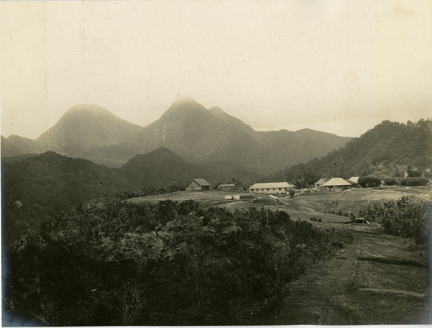 Fort de France, Camp de Balata and Pitons du Carbet Vintage Print.  silver print