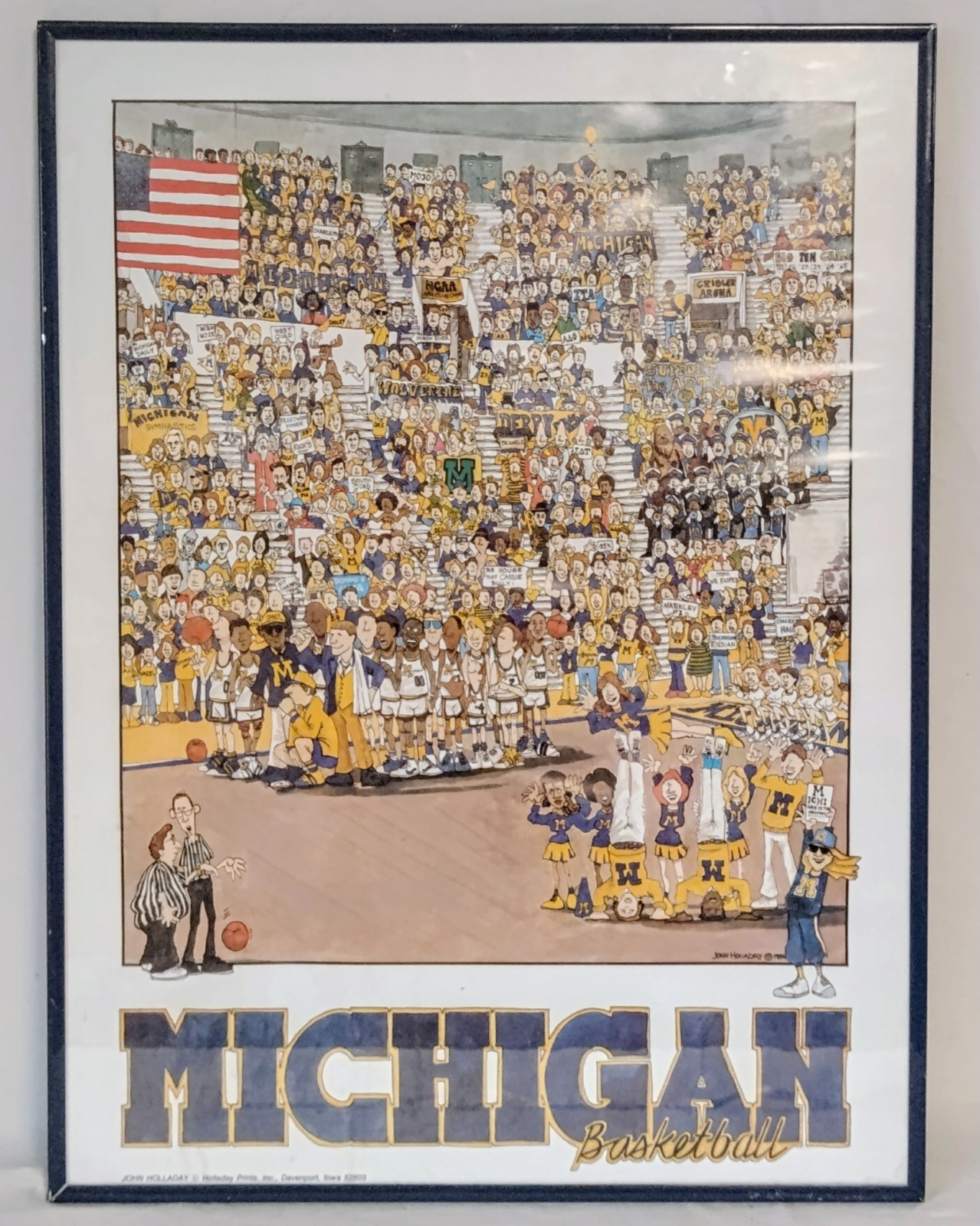 1986 Michigan Wolverines Basketball John Holladay Cartoon Poster ORIGINAL FRAME