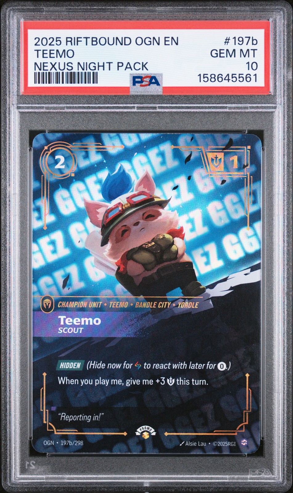 2025 RIFTBOUND: LEAGUE OF LEGENDS OGN-ORIGINS #197B TEEMO - SCOUT PSA 10