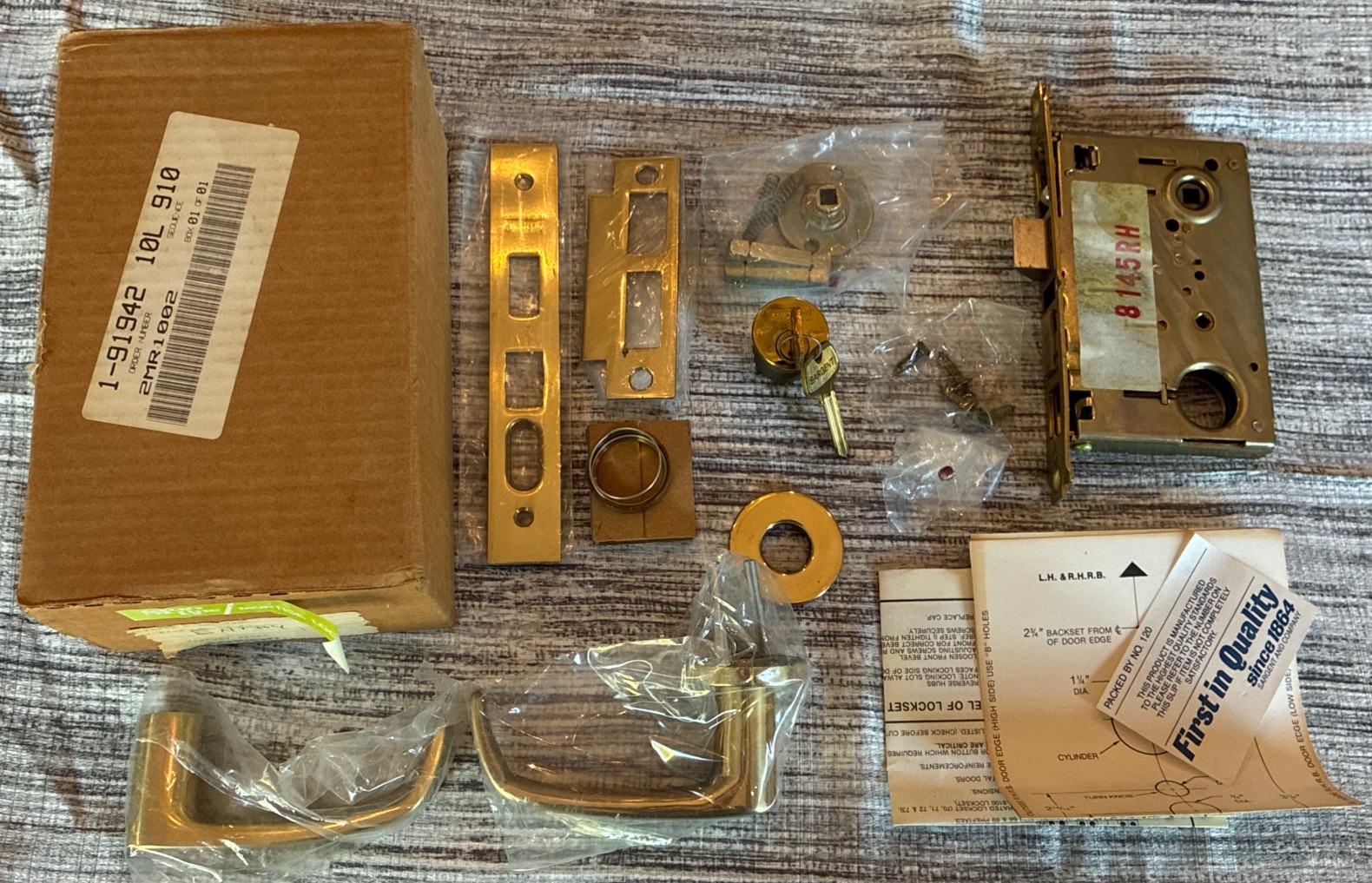 Vintage Sargent 8100 Series Right Hand RH Mortise Lock #8145 Solid Brass LNL NOS