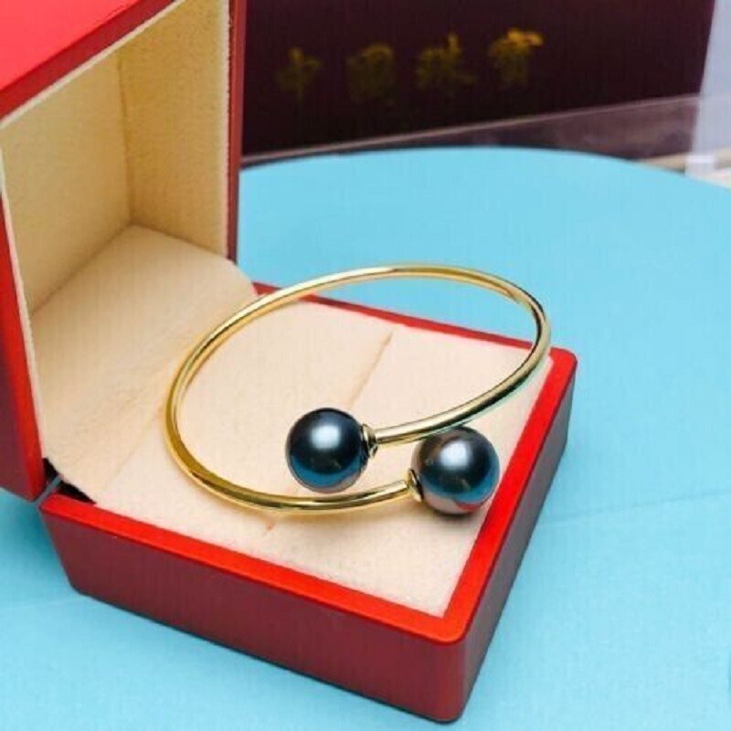 Gorgeous AAAA++++ Huge 9-10mm Round South Sea Black pearl bracelet 925S