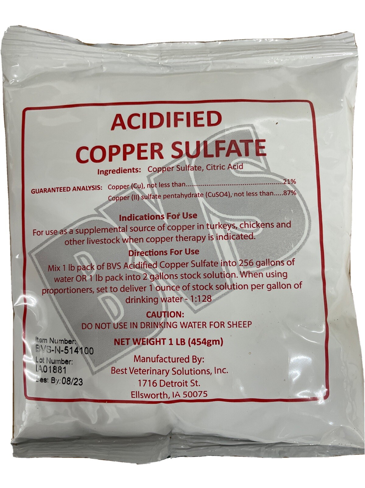 Acidified Copper Sulfate for Sour Crop in Chickens, Turkeys, & Pigeons (1LB)