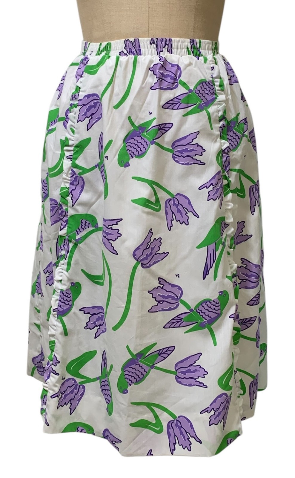 VESTED GENTRESS Vintage 70s/80s Women\'s Parrot + Tulip Print Skirt - Sz M