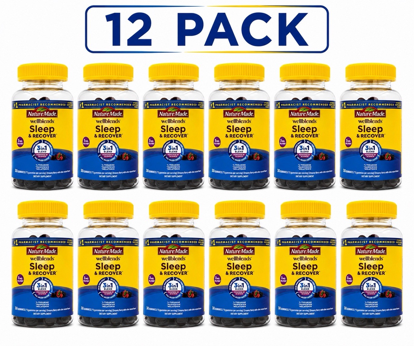 12 PACK Nature Made Wellblends Sleep Recover Sleep Aid Melatonin 3mg 30Ct Gummy